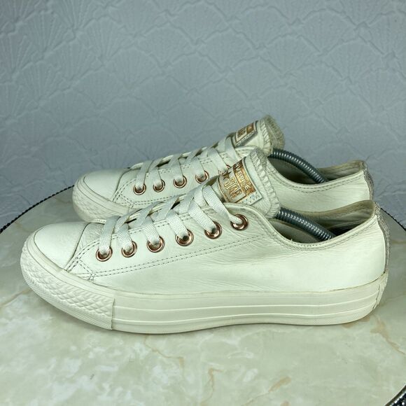 Converse CTAS Sneakers Women Sz 7 Cream All Leather Low Top Limited Edition Shoe - Picture 6 of 11